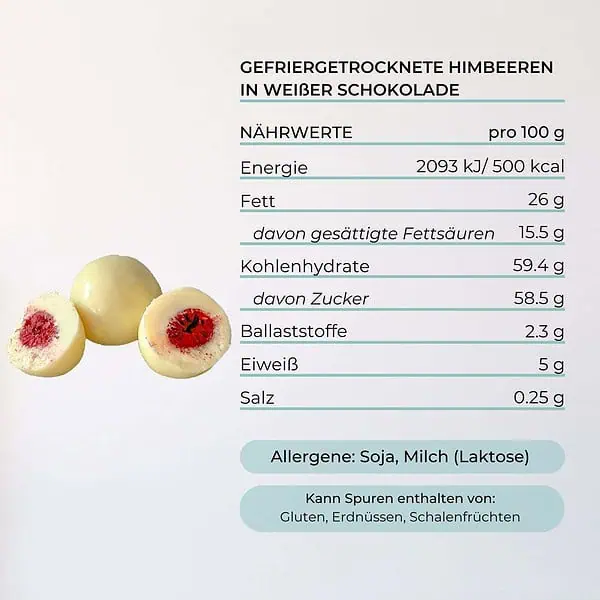 nährwerte himbeeren gefriergetrocknet weiße schokolade mighty elements