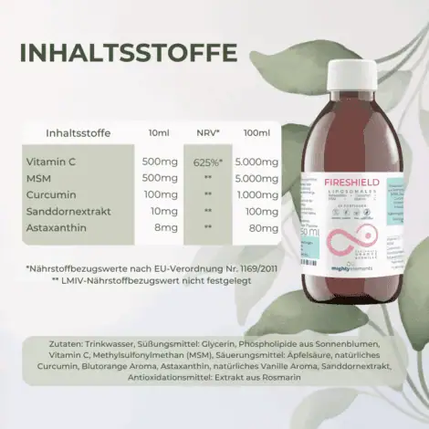 inhalt liposomales fireshield astaxanthin curcumin msm vitamin c mighty elements