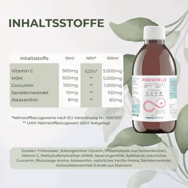 inhalt liposomales fireshield astaxanthin curcumin msm vitamin c mighty elements