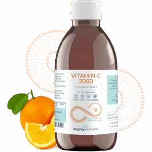 Liposomales Vitamin C 2000mg von Mighty Elements &ndash; 250ml Glasflasche mit Blutorangenaroma