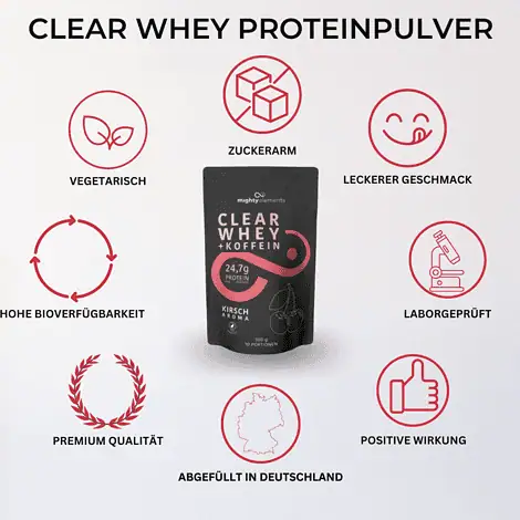 eigenschaften vegetarisches clear whey protein pulver mighty elements kirsche koffein
