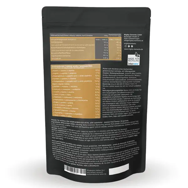 vegetarisches clear whey protein pulver mighty elements maracuja