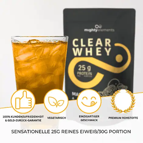 besonderheit vegetarisches clear whey protein pulver mighty elements maracuja