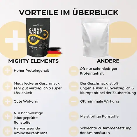 vorteile vegetarisches clear whey protein pulver mighty elements maracuja