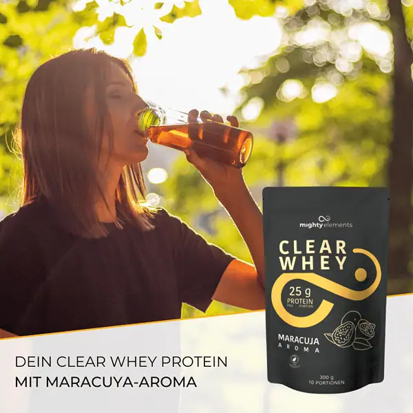 erfrischend vegetarisches clear whey protein pulver mighty elements maracuja