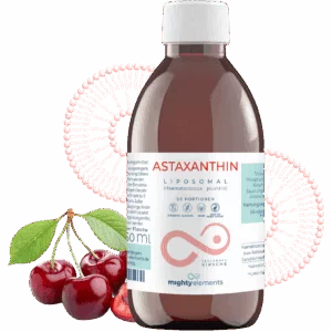 Liposomales Astaxanthin 8mg hochdosiert von Mighty Elements &ndash; vegane Astaxanthin-Tropfen in 250ml Glasflasche