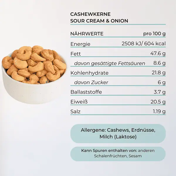 Sour Cream & Onion cashews mighty elements nährwerte