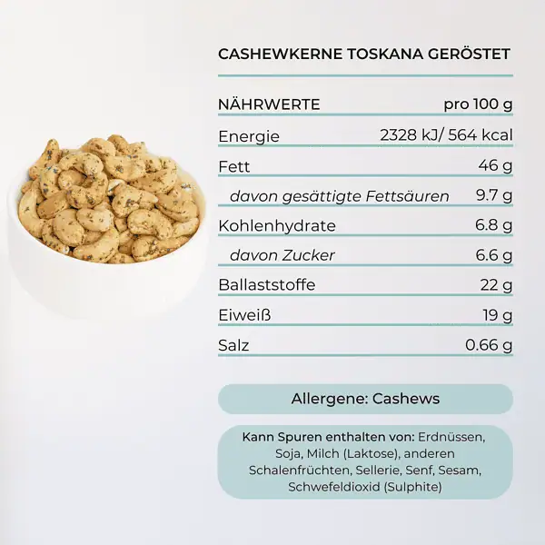 toskana cashew kerne snack mighty elements nährwert