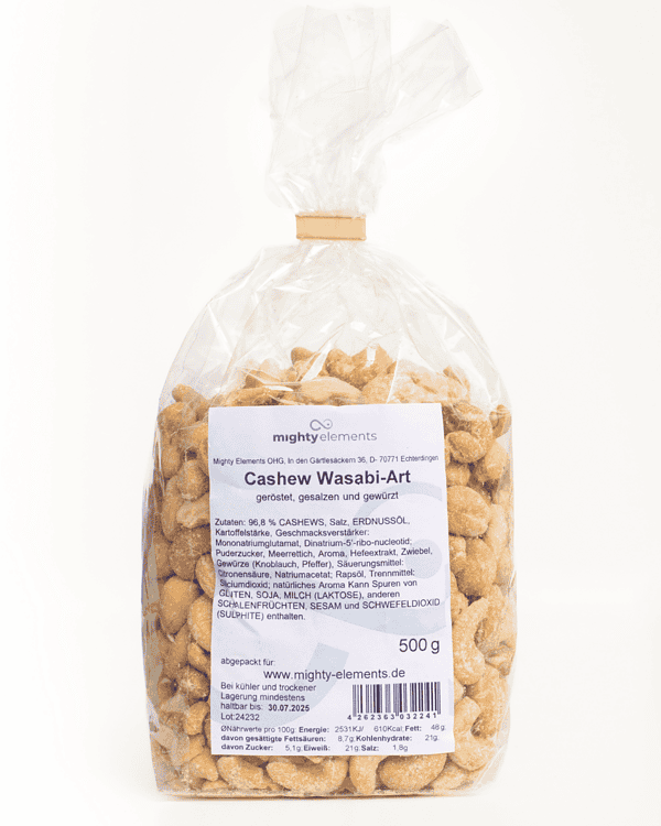 Wasabi Cashews Mighty Elements Verpackung