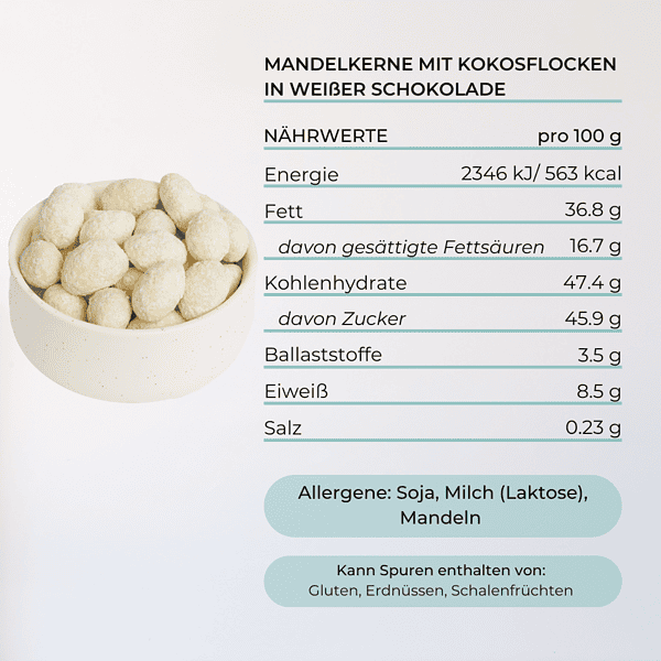 nährwerte kokos mandel kerne weiße schokolade snack mighty elements