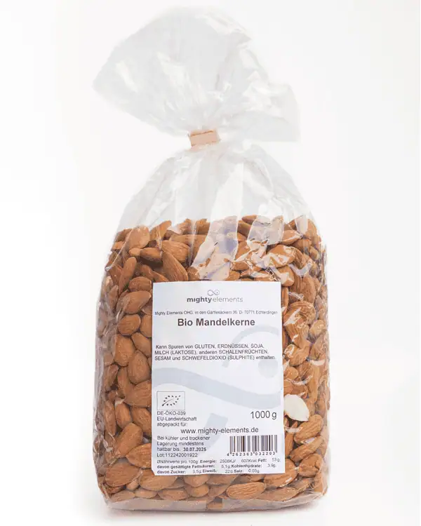 bio mandel kerne snack mighty elements verpackung