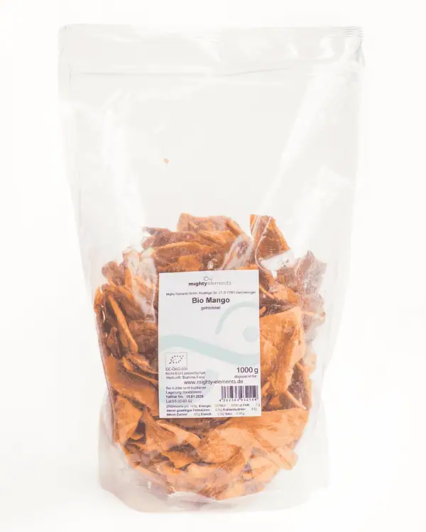 bio mango getrocknet snack mighty elements verpackung