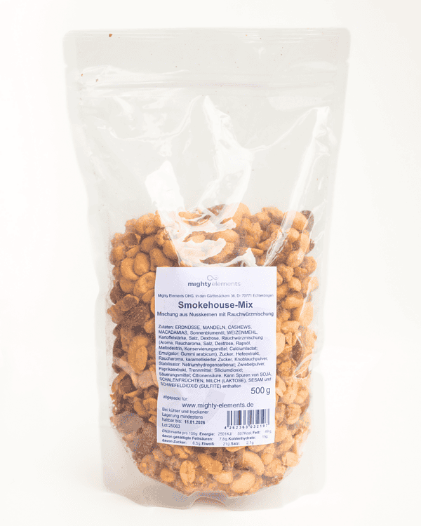 smokehouse nuss mix snack mighty elements verpackung