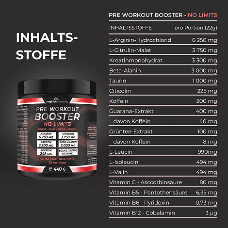 inhaltsstoffe no limits sport drink pre workout booster mighty elements