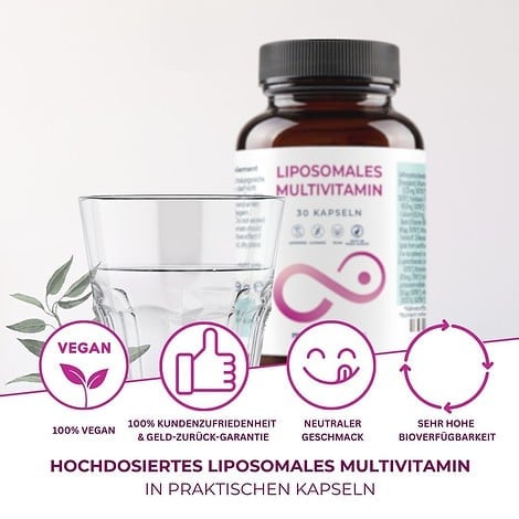 Multivitamin & Mineralien Kapseln - Liposomale Vitamine A, B, C, D3, E, K2 + Mineralien | 30 vegane Kapseln – Bild 3