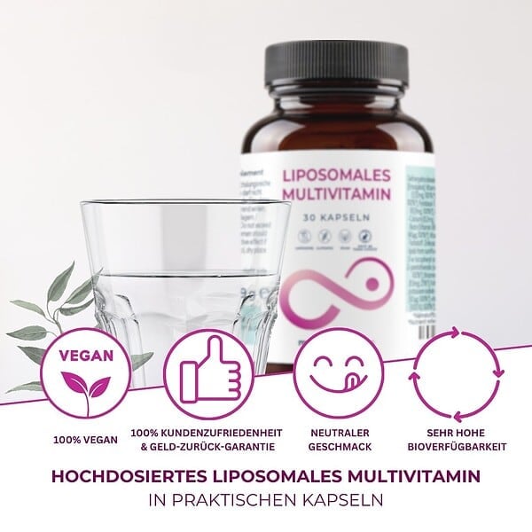 Multivitamin & Mineralien Kapseln - Liposomale Vitamine A, B, C, D3, E, K2 + Mineralien | 30 vegane Kapseln – Bild 3