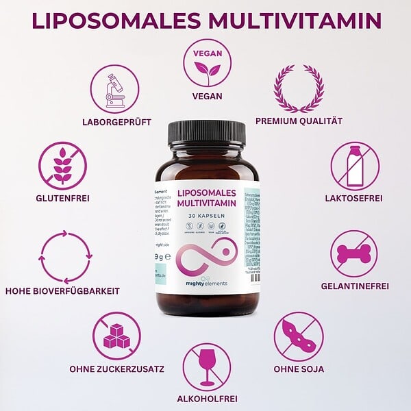 Multivitamin & Mineralien Kapseln - Liposomale Vitamine A, B, C, D3, E, K2 + Mineralien | 30 vegane Kapseln – Bild 5