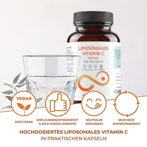 Vitamin C Kapseln - Liposomales Vitamin C (1000 mg pro Tagesdosis), Zink (2 mg) | 180 vegane Kapseln – Bild 3