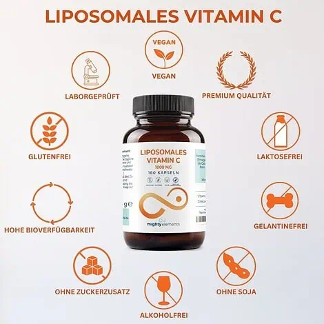 Vitamin C Kapseln - Liposomales Vitamin C (1000 mg pro Tagesdosis), Zink (2 mg) | 180 vegane Kapseln – Bild 5