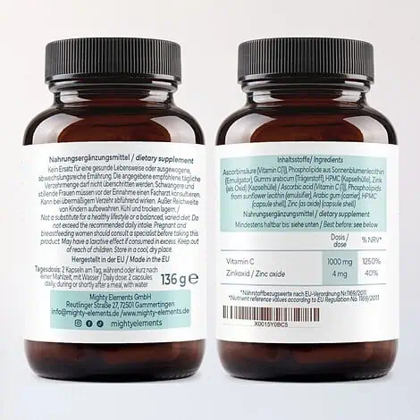 Vitamin C Kapseln - Liposomales Vitamin C (1000 mg pro Tagesdosis), Zink (2 mg) | 180 vegane Kapseln – Bild 8