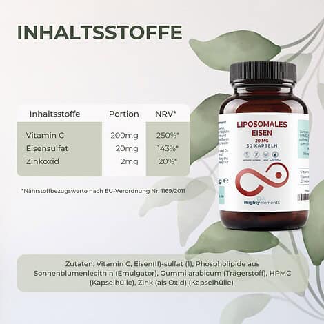 Eisen Kapseln - Liposomales Eisen (20 mg), Vitamin C (200 mg), Zink (2 mg) | 30 vegane Kapseln – Bild 10