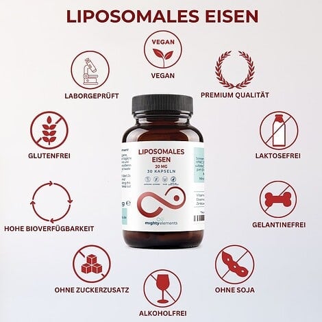 Eisen Kapseln - Liposomales Eisen (20 mg), Vitamin C (200 mg), Zink (2 mg) | 30 vegane Kapseln – Bild 7