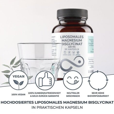 Magnesium Bisglycinat Kapseln - Liposomales Magnesium (800 mg pro Tagesdosis), Zink (2 mg) | 30 vegane Kapseln – Bild 4