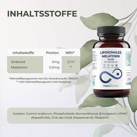 Melatonin Kapseln - Liposomales Melatonin (0,5 mg), Zink (2 mg) | 60 vegane Kapseln – Bild 2