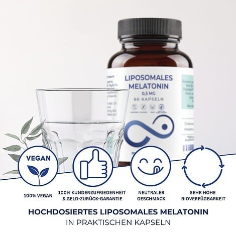 Melatonin Kapseln - Liposomales Melatonin (0,5 mg), Zink (2 mg) | 60 vegane Kapseln – Bild 3