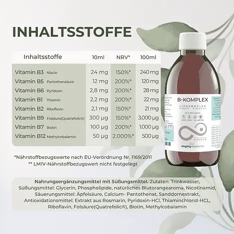 Vitamin B-Komplex - Liposomales Vitamin B3 (24 mg), B5 (12 mg), B6 (2,8 mg) und vielen weiteren Vitaminen – Bild 2