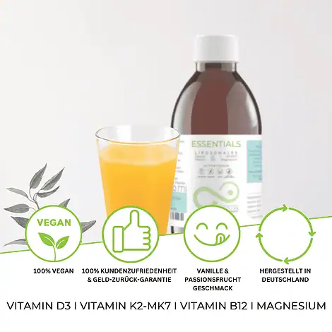 Essentials - Liposomales Magnesium (150mg), B12 (100µg), Vitamin D3 (130 µg),  K2-MK7 (100 µg) – Bild 3