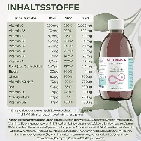 Multivitamin - Liposomales Vitamin C (200 mg), B3 (32 mg), E (9 mg) und vielen weiteren Vitaminen – Bild 2